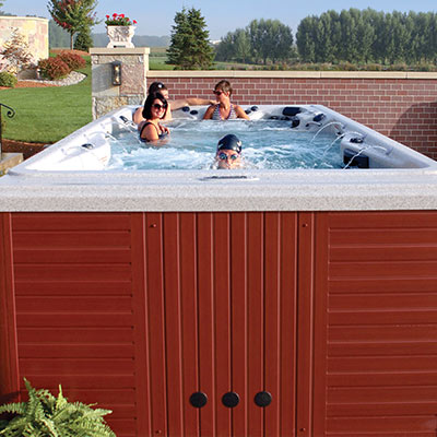 Side view of H2X Swimspa and Duramaster skirting
